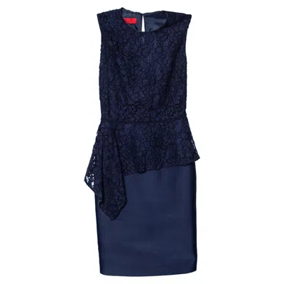 Ch Carolina Herrera Navy Blue Lace Sleeveless Peplum Dress