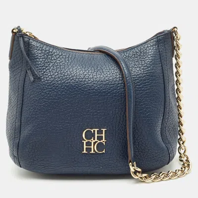 Pre-owned Ch Carolina Herrera Navy Blue Leather Maria Shoulder Bag