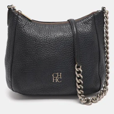 Ch Carolina Herrera Navy Blue Leather Maria Shoulder Bag