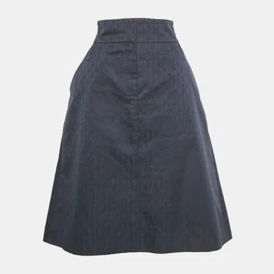Pre-owned Ch Carolina Herrera Navy Blue Monogram Jacquard Midi Skirt L