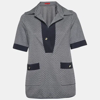 Pre-owned Ch Carolina Herrera Navy Blue Patterned Stretch Knit Top S