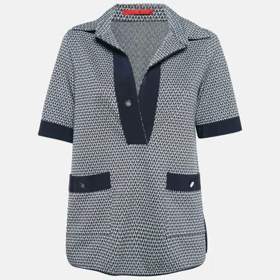 Pre-owned Ch Carolina Herrera Navy Blue Patterned Stretch Knit Top S