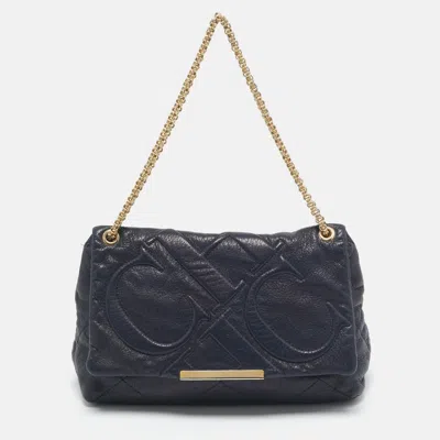 Pre-owned Ch Carolina Herrera Navy Blue Quilted Leather Flap Chain Shoulder Bag