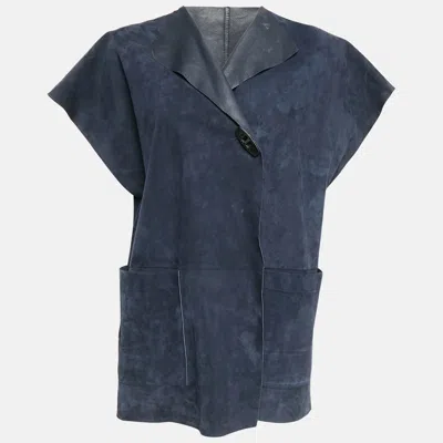 Pre-owned Ch Carolina Herrera Navy Blue Suede Loose Fit Vest Xs