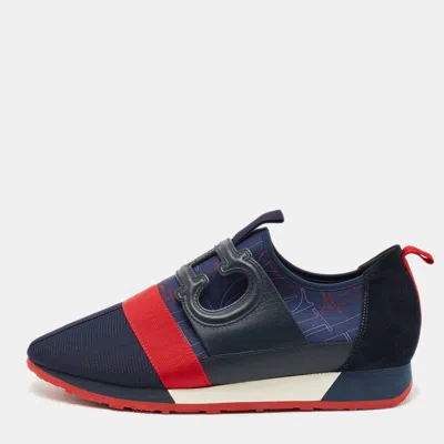 Pre-owned Ch Carolina Herrera Navy Blue/red Canvas Logo Print Low Top Sneakers Size 42 In Multi