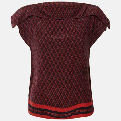 Ch Carolina Herrera Navy Blue/red Printed Silk Blend Top In Burgundy