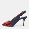 Ch Carolina Herrera Navy Blue/red Suede And Patent Leather Slingback Sandals In Blue