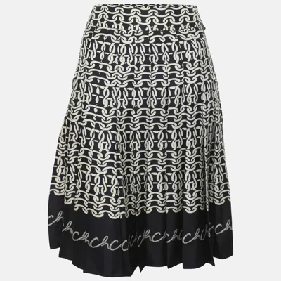 Pre-owned Ch Carolina Herrera Navy Blue/white Chain Link Printed Silk Midi Dress S