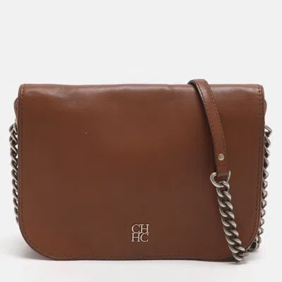 Pre-owned Ch Carolina Herrera New Baltazar Brown Leather Shoulder Bag