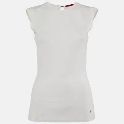 Ch Carolina Herrera Off White Knit Open Back Top In Gray