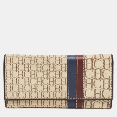 Ch Carolina Herrera Off White Monogram Flap Trifold Continental Wallet In Neutral