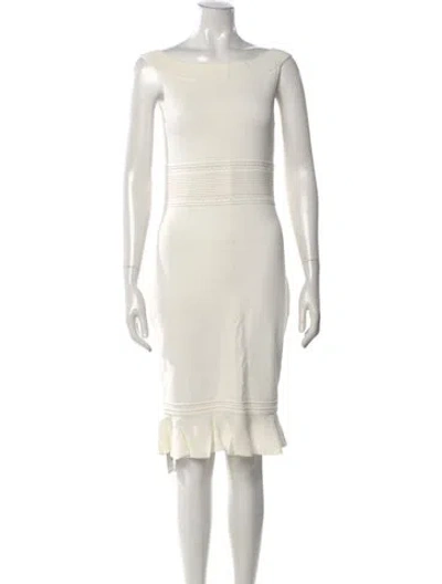Pre-owned Ch Carolina Herrera Off-the-shoulder Knee-length Dress In Neutral