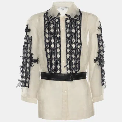 Ch Carolina Herrera Off-white/blue Tulle Embroidered Tops