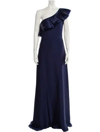 Pre-owned Ch Carolina Herrera One-shoulder Long Dress In Blue