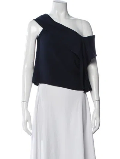 Pre-owned Ch Carolina Herrera One-shoulder Sleeveless Blouse In Blue
