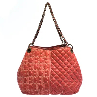 Ch Carolina Herrera Orange Leather Chain Handle Tote In Pink
