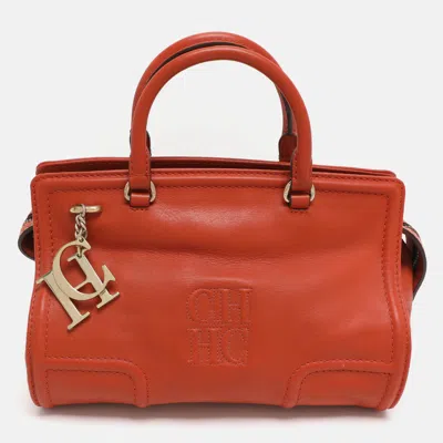 Pre-owned Ch Carolina Herrera Orange Leather Satchel