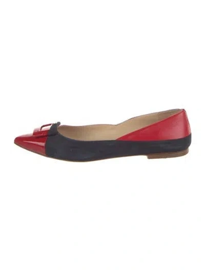 Pre-owned Ch Carolina Herrera Patent Leather Colorblock Pattern Ballet Flats In Red