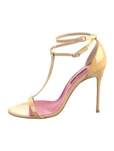 Pre-owned Ch Carolina Herrera Patent Leather T-strap Sandals In Neutrals