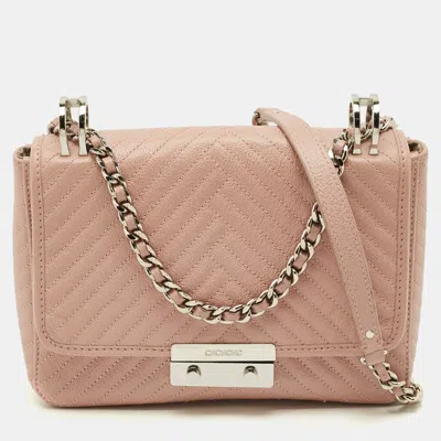 Pre-owned Ch Carolina Herrera Pink Chevron Leather Flap Shoulder Bag