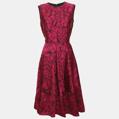 Pre-owned Ch Carolina Herrera Pink Floral Embroidered Jacquard Midi Dress S
