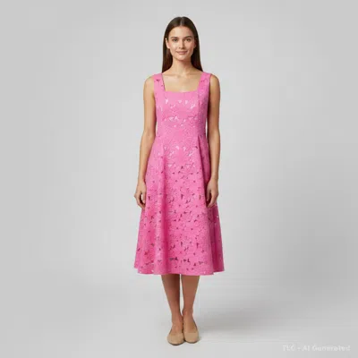 Pre-owned Ch Carolina Herrera Pink Floral Jacquard Flared Dress L