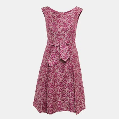 Pre-owned Ch Carolina Herrera Pink Floral Jacquard Sleeveless Short Dress S
