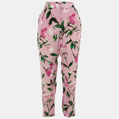 Pre-owned Ch Carolina Herrera Pink Floral Pint Silk Blend Trousers M