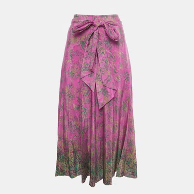 Pre-owned Ch Carolina Herrera Pink Logo Print Wide-leg Pants M