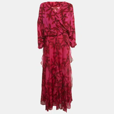Ch Carolina Herrera Pink Printed Silk Maxi Dress & Top Set S/xs In Burgundy