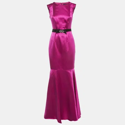 Pre-owned Ch Carolina Herrera Pink Silk Belted Sleeveless High-low Gown S