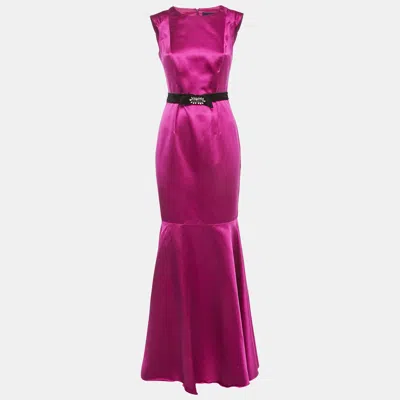 Ch Carolina Herrera Pink Silk Belted Sleeveless High-low Gown