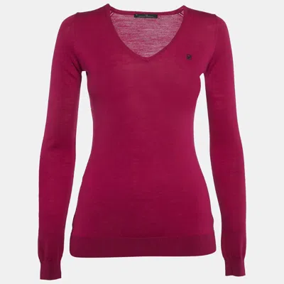 Pre-owned Ch Carolina Herrera Pink Wool V-neck Sweater Xs