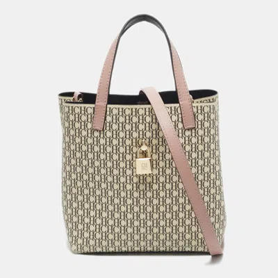 Pre-owned Ch Carolina Herrera Pink/beige Monogram Coated Canvas Small Matryoshka Locked Tote