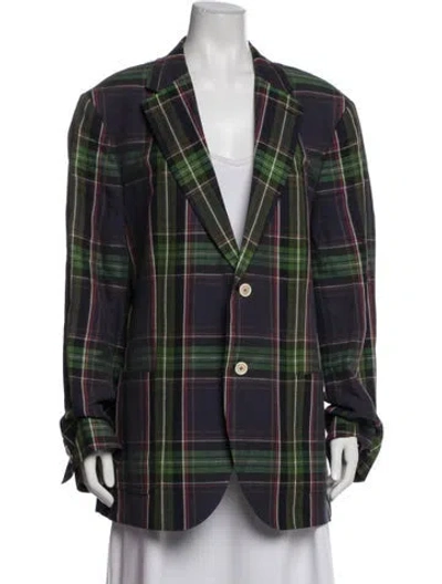 Pre-owned Ch Carolina Herrera Plaid Print Blazer In Blue