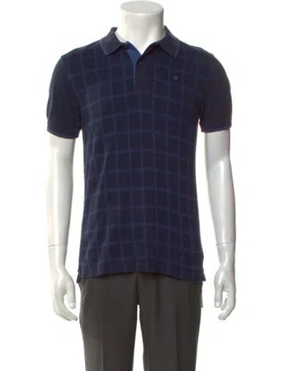 Pre-owned Ch Carolina Herrera Plaid Print Collar Polo Shirt In Blue