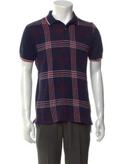 Pre-owned Ch Carolina Herrera Plaid Print Collar Polo Shirt In Blue