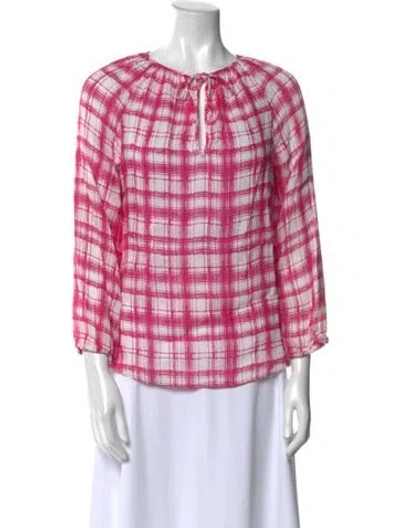 Pre-owned Ch Carolina Herrera Plaid Print Crew Neck Blouse In Pink