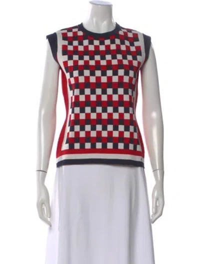 Pre-owned Ch Carolina Herrera Plaid Print Crew Neck Top In Red
