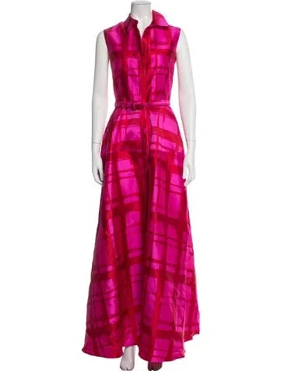 Pre-owned Ch Carolina Herrera Plaid Print Long Dress In Pink