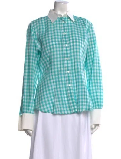Pre-owned Ch Carolina Herrera Plaid Print Long Sleeve Blouse In Blue