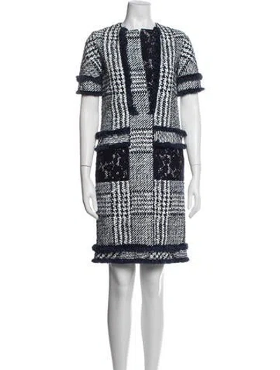 Pre-owned Ch Carolina Herrera Plaid Print Midi Length Dress In Blue
