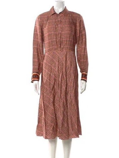 Pre-owned Ch Carolina Herrera Plaid Print Midi Length Dress In Neutral