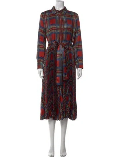 Pre-owned Ch Carolina Herrera Plaid Print Midi Length Dress In Red