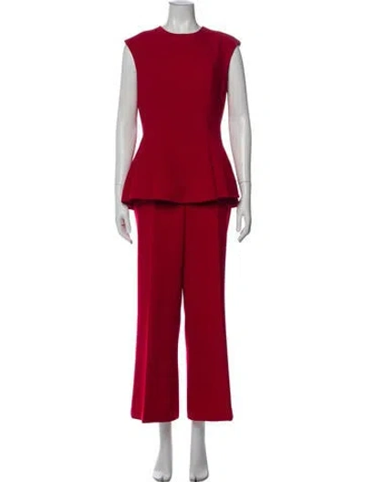 Pre-owned Ch Carolina Herrera Pleated Accents Pantsuit In Red