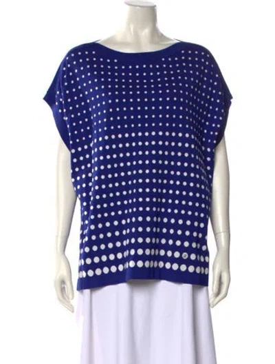 Pre-owned Ch Carolina Herrera Polka Dot Print Bateau Neckline T-shirt In Blue