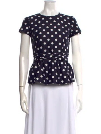 Pre-owned Ch Carolina Herrera Polka Dot Print Crew Neck Blouse In Blue