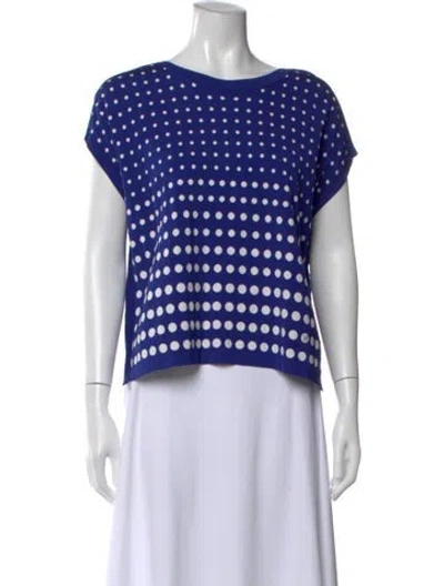 Pre-owned Ch Carolina Herrera Polka Dot Print Crew Neck Top In Blue