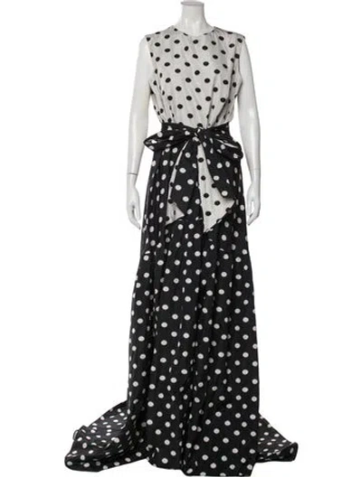 Pre-owned Ch Carolina Herrera Polka Dot Print Long Dress W/ Tags In Black
