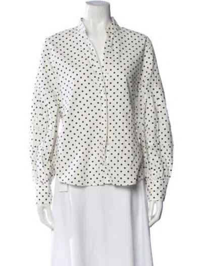 Pre-owned Ch Carolina Herrera Polka Dot Print Long Sleeve Blouse In Neutral